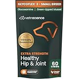 VetriScience Extra Strength Healthy Hip & Joint Chews, GlycoFlex Glucosamine and Green-Lipped Mussel Joint Support Supplement for Small Breed Dogs, Soothe Joint Discomfort, Chicken, 60 Count