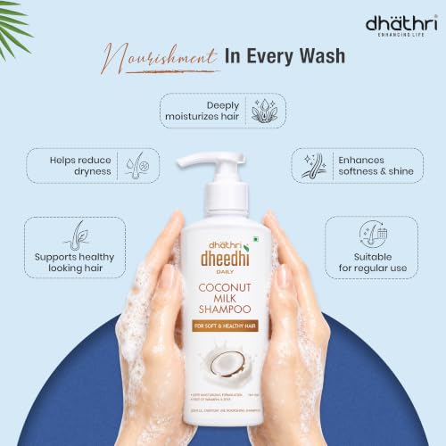 Image of Dhathri Dheedhi Daily Coconut Milk Shampoo with Almond Oil & Aloe Vera | Moisturising & Hydrating Shampoo for Soft, Silky Hair | Paraben Free | For Men & Women | All Hair Types | 300ml