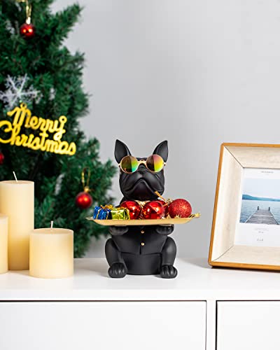 Bwytbwy French Bulldog Statue,Resin Bulldog Key Tray for Entryway Decor, Key Holder Organizer for Entryway Table, French Bulldog Gifts Black - Thumbnail 5