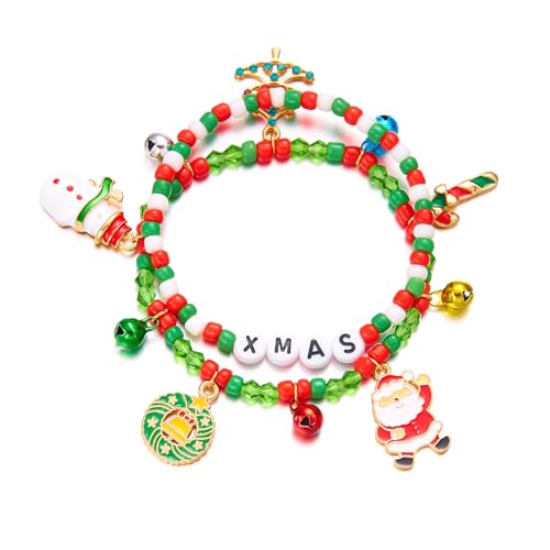 Image of HONGP 2 Pieces Christmas Bracelets for Kids Girls Friendship Bracelets Handmade Braided Children Bracelets for Girls Birthday Jewellery Party Bags Fillers Xmas Party Favours (XMAS)