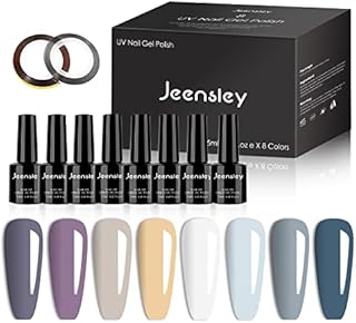 Jeensley 8 Colors Gel Nail Polish Set 7.5ml Long Lasting Cured by UV/LED Lamp Multiple Colors Purple Ivory Snow White Haze Blue Kit Trendy Art Designs Home Salon Gel Manicure
