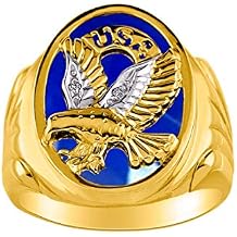 Rylos Mens Patriotic Eagle USA Ring with Diamonds and Onyx, Quartz, or Tiger Eye Designer Mens Jewelry in Sizes 8-13 in Yellow Gold Plated Silver