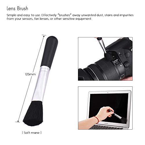Kit de limpeza de pó para câmera 3 em 1, escova de lente + pano de limpeza + soprador de ar compatív