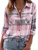 Zeagoo Womens Flannel Shirt Plaid Fashion Casual Cute Loose Fit Tops 2026