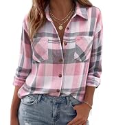 Zeagoo Womens Flannel Shirts Long Sleeve Button Down Casual Fall Plaid Top | flannel plaid shirt,...