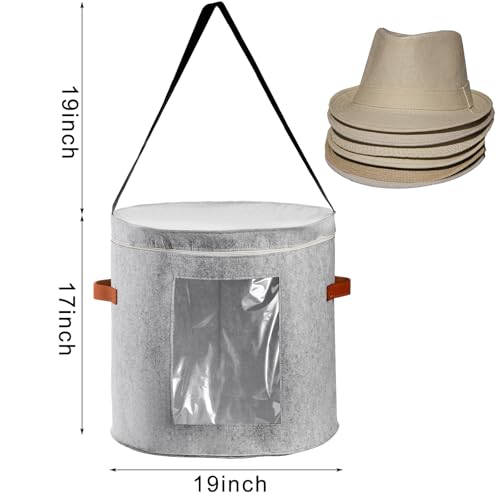 SOUJOY 2 Pack Hat Storage Box, 19" D x 17" H Foldable Felt Toy Storage Box with Lid, Large Round Travel Hat Bucket, Clothes Storage Bin for Men Women Hat Stuffed Animal Toy