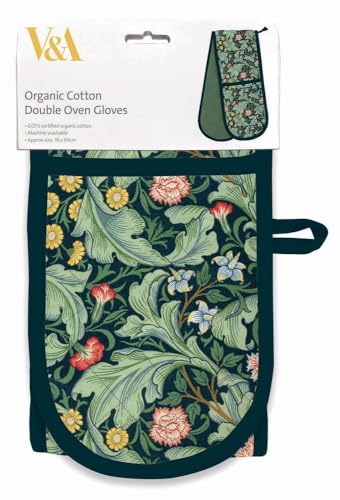 Double Oven Gloves - Organic Cotton - Artistic Leicester Wallpaper Floral Design - Stylish Kitchenware