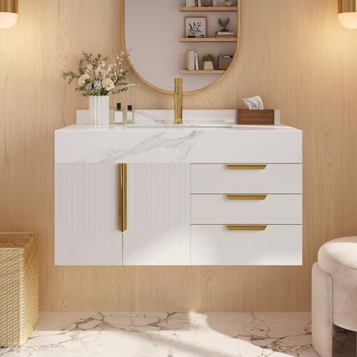 Weibath Bathroom Vanity with Sink, Modern Bathroom Vanity with Faux