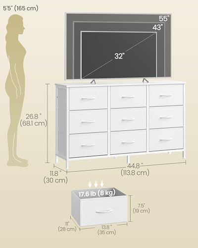 Image of SONGMICS BELLAH Collection - Dresser for Bedroom, TV Stand for TVs Up to 55 Inches, Chest of Drawers for Living Room, Closet, Steel, 9 Drawers, Modern, Cloud White ULGS033WH02S