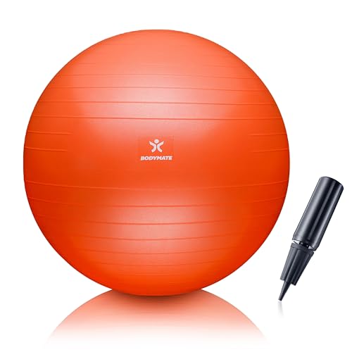 BODYMATE Pelota de Ejercicio para Fitnes con Sistema antirreventones | con bombín | Bola de Yoga Pilates y Ejercicio | Balón para Sentarse | Balon de Ejercicio para Fitness