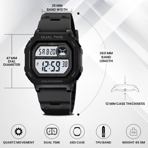 Image of V2A DIGITRON-KUBIX 3043 Digital Watch for Men | Retro Square Display | Urban Streetwear Sports Watch with Dual Time, Countdown Timer, Alarm, Backlight & 50M Water Resistance