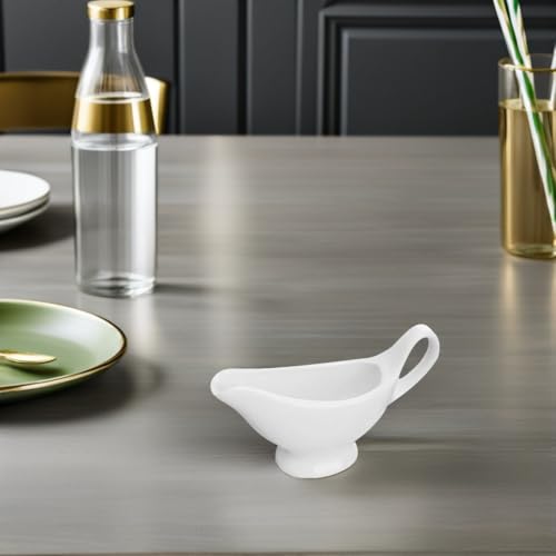 Amosfun 2Pcs 3 Oz Gravy Boats Ceramic Sauce Pitcher Saucier Boats with Handle for Condiments Soy Sauce Serving in Kitchen and Dining 6.10 X 3.54 X 1.96 Inch