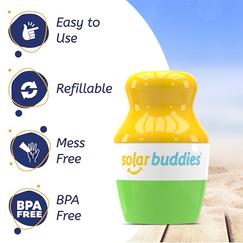 Solar Buddies Sunscreen Applicator - Pink, Green, Blue - BPA-Free Refillable Roll on Sponge Sunscreen, Suncream & Lotion Applicator For Kids, Adults & Families - Holds 3.4fl oz, Perfect Travel Size - Thumbnail 3