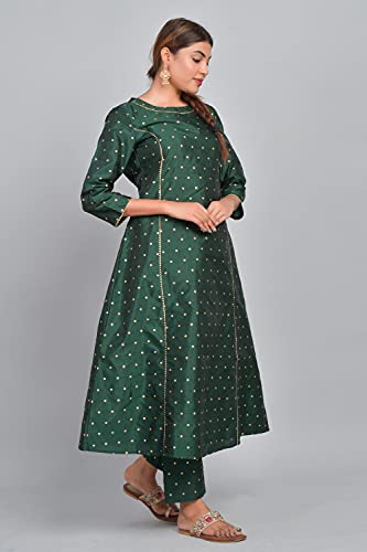 Image of Riara Art Silk Women Long Anarkali Kurti with Pant Polka Dot A-line Ladies Ethnic Wear Dress