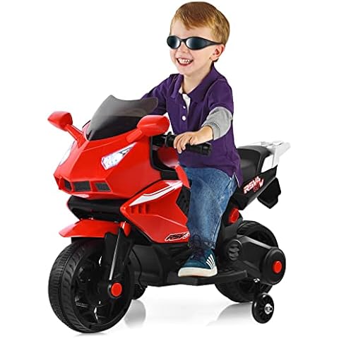 Maxmass Kids Electric Motorbike, 6V Battery Powered Motorcycle with 2 Training Wheels, Headlights, Music & Horn, Children Ride on Motorbike for 3-8 Years Old (Red) Cover