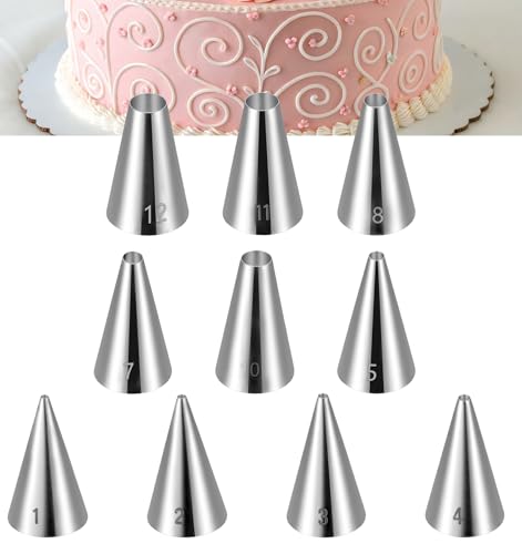 10Pcs Round Piping Tip, 10 Sizes Stainless Steel Wilton Piping Tips For Cookies, Professional Cake Decorating Tools For Frosting, Icing &Amp; Russian Pastry