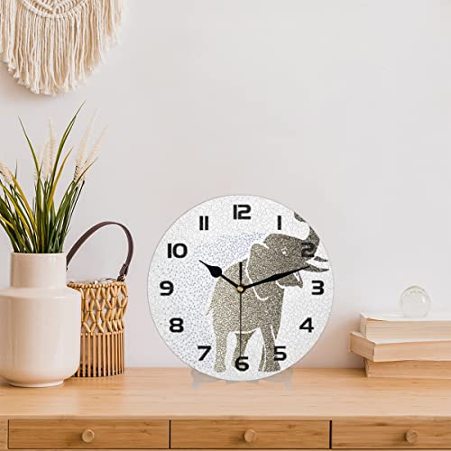 Auuxva Round Wall Clock, Silent Non-Ticking Clock 9.5 Inch, Indian Elephant Abstract, Wall Clocks Home Decor For Living Room, Bathroom, Bedroom, Kitchen, Office Or School #TOP2