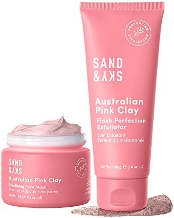 Sand & Sky Perfect Skin Kit for Blackheads, Enlarged Pores & Pigmentation | Includes Australian Pink Clay Face Mask & Facial Exfoliator