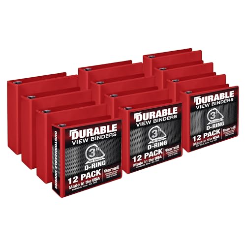 Image of Samsill Durable 3 inch 3 Ring Binder, D Ring Binder, 100% Recycled Chipboard, Red, 12 Pack