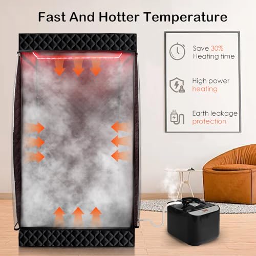 PEEKO Red Light Collapsible Fridge Sauna Box for Relaxation,Detoxification,Portable Steam Sauna for Home with XL Steamer,16 Levels, 75”x 40”x40”，Double Doors，Larger Folding Chair, Gym-Black， by PEEKO - Image 6