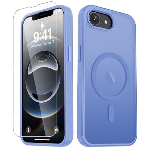 Image of YENAPOON for iPhone 17e Case, iPhone 16e Case, Matte Magnetic Phone Cover [with 1 Screen Protector] [Support for MagSafe] [Shockproof Military Grade Protection] Translucent Frosted Back, Purple