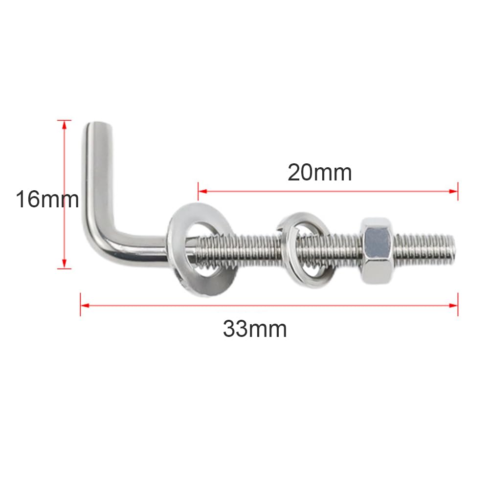 Confezione da 30 bulloni di ancoraggio quadrati M4 x 33 mm a forma di L, in acciaio inossidabile 304, ad angolo retto, con rondelle e dadi