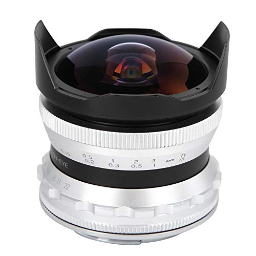 Lente de Cámara Sin Espejo Ojo de Pez de 7.5MM F2.8 – Optimización de Imágenes – Montaje de Latón – Montajes M4/3 – para Cámara Olympus E-M5 E-M5II E-M10 E-M10II E-M10III(Plata)