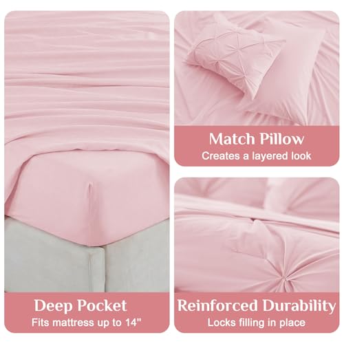 JOLLYVOGUE Oversized Queen Comforter Set 7 Pieces - Bed in a Bag Oversized Queen for All Season, Pintuck Bedding Sets with Comforter, Flat Sheet, Fitted Sheet and Pillowcases & Shams, Baby Pink by JOLLYVOGUE - Used condition - Image 5