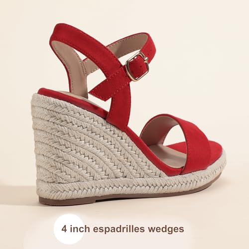 Image of IDIFU IN4 Espadrille Wedge Sandals for Women Open Toe Ankle Strap Platform Wedges Heels Causal Summer Wedge Shoes Comfortable Espadrilles Wedges