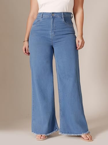 Image of Miss Chase A+ Women's Wide-Leg High Rise Regular-Length Stretchable Denim Jeans