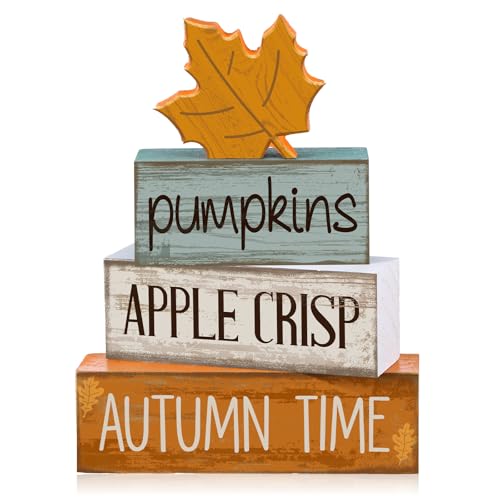Lineshading 4 Pcs Fall Decoration for Home Wooden Maple Leaf