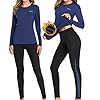 AMGUTEN Thermo-ondergoed voor dames, winter, skiondergoed, set, skiondergoed, functioneel ondergoed, motorfiets, warm thermo-ondergoed, ademend, functioneel ondergoed voor thuis, wintersport, donkerblauw, grijs
