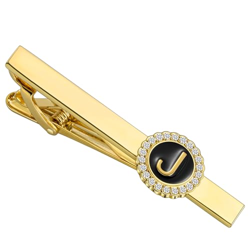 HAWSON 2.2 Inch Tie Clips for Men 18K Gold Color (A-Z Initial) for Men's Fashion Accessories Wedding Day Wearing,Men’s Jewelry or Gifts for Him,Birthday Anniversary