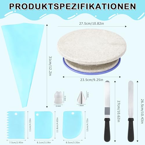 MFUSUL Tortenplatte Drehbarer, Tortendeko Set zum Backen mit 3x Kuchenschabern, 2x Pfannenwendern, 1x Kuchenspritzbeuteln und 24x Spritzspitzen, Geeignet für Anfänger