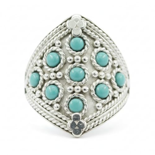 Bague turquoise véritable argent 925 artisanale ronde taille H I J K L M N O P Q R S T U V W X Y Z