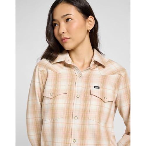 Lee Regular Western Shirt Khaki Plaid Size L - 5