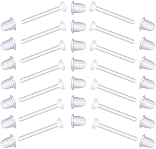 LUTER 100pairs Plastic Earrings, Clear Retainer Earrings Invisible Plastic Earrings Plastic Transparent Earrings Plastic Post Earrings Protectors Clear Earrings for Sports Jewelry Making Women Men