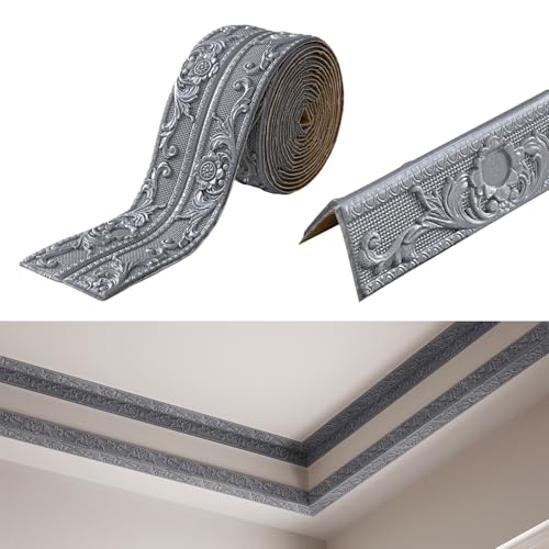 Rollo de borde de pared 3D anticolisión gris cubiertas de rodapiés autoadhesivos 2