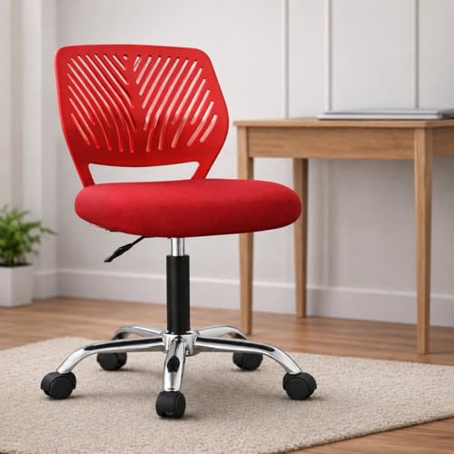 Image of Modern Ergonomic Office Chair, Red, Mesh Back Design with Chrome Base, Adjustable Height, Rolling Wheels