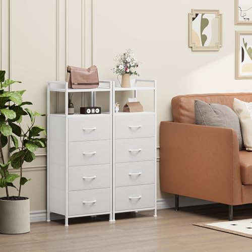 Somdot Kommode for Schlafzimmer, 4 Schubladen, offenes Regal, Weiß – Ansicht 4