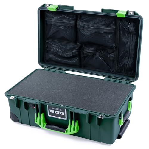 ColorCase Pelican Air 1535 Carry-on Case Trekking Green - Medium Size Waterproof Case with Pick & Pluck Foam & Mesh Lid Organizer - Lime Green Handles & Latches