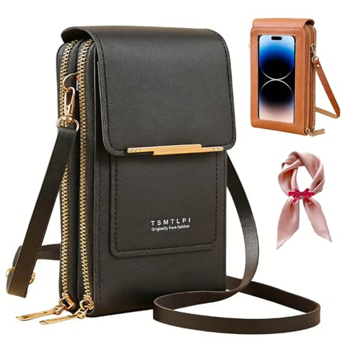 2026 Small Touchscreen Phone Crossbody Bag for Women Anti-Theft Leather Messenger Bag Rfid Block Mobile Phone Purse(Black)