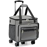 Amythe Rolling Teacher Tote Bag with 15.6" Laptop Compartment, 5 Wheels Craft Cart Organizer with Detachable Trolley, Laptop Briefcase for Women for Office,Work,Travel, Grey