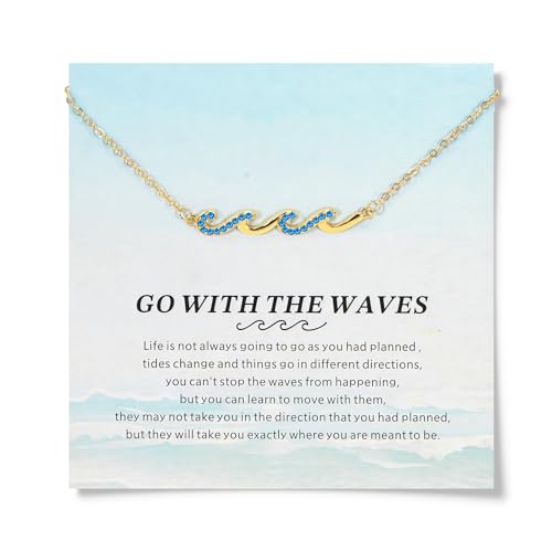 Dkodfi Necklaces for Women, Dainty 14K Gold Plated Necklace Beach Jewelry Wave Necklace, Gifts for Women, Beach Jewelry Birthday Gifts for Daughter Mom and Sister Ocean Necklaces Retirement Present