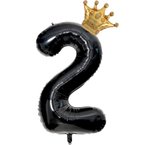 Black 2 Balloon Number, 40 inch Big 2nd Birthday Balloon for Black Theme Birthday Supplies Anniversary, Two Cool Birthday Party Decorationsfor Boys Girls Kids