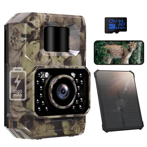 MAXDONE Wildlife Camera WiFi Bluetooth with APP, 48MP 30FPS Solar Trail Camera with Night Vision Activated Waterproof IP66, 0.1s Trigger Speed, Built-in Battery Rechargeable for Animal Monitoring