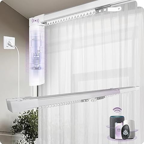 Graywind Smart Curtain Track Retractable Motorized Centre-opening Curtain Rail Compatible with Alexa Google Easy to Control by Voice, App, Remote (77" to 141" Width) Cover