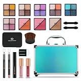 Color Nymph Beginner Makeup Kits For Teens With Train Case Included Full Makeup Kit Eyeshadow Palette Blushes Bronzer Highlighter Lipstick Brushes Mirror (Green)