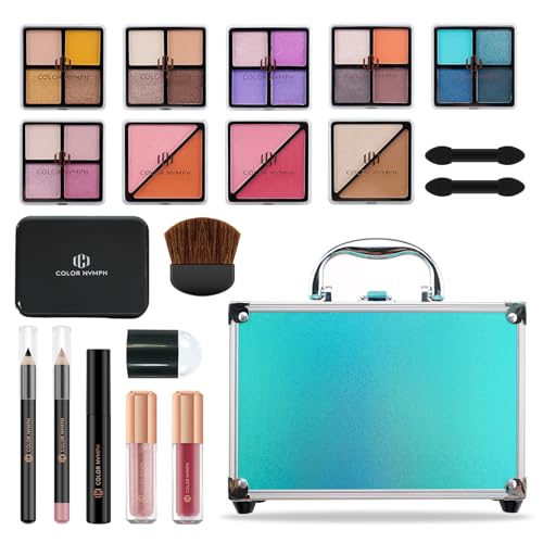 Color Nymph Beginner Makeup Kits For Teens With Train Case Included Full Makeup Kit Eyeshadow Palette Blushes Bronzer Highlighter Lipstick Brushes Mirror (Green)