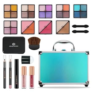Color Nymph Beginner Makeup Kits For Teens With Train Case Included Full Makeup Kit Eyeshadow Palette Blushes Bronzer Highlighter Lipstick Brushes Mirror (Green)
